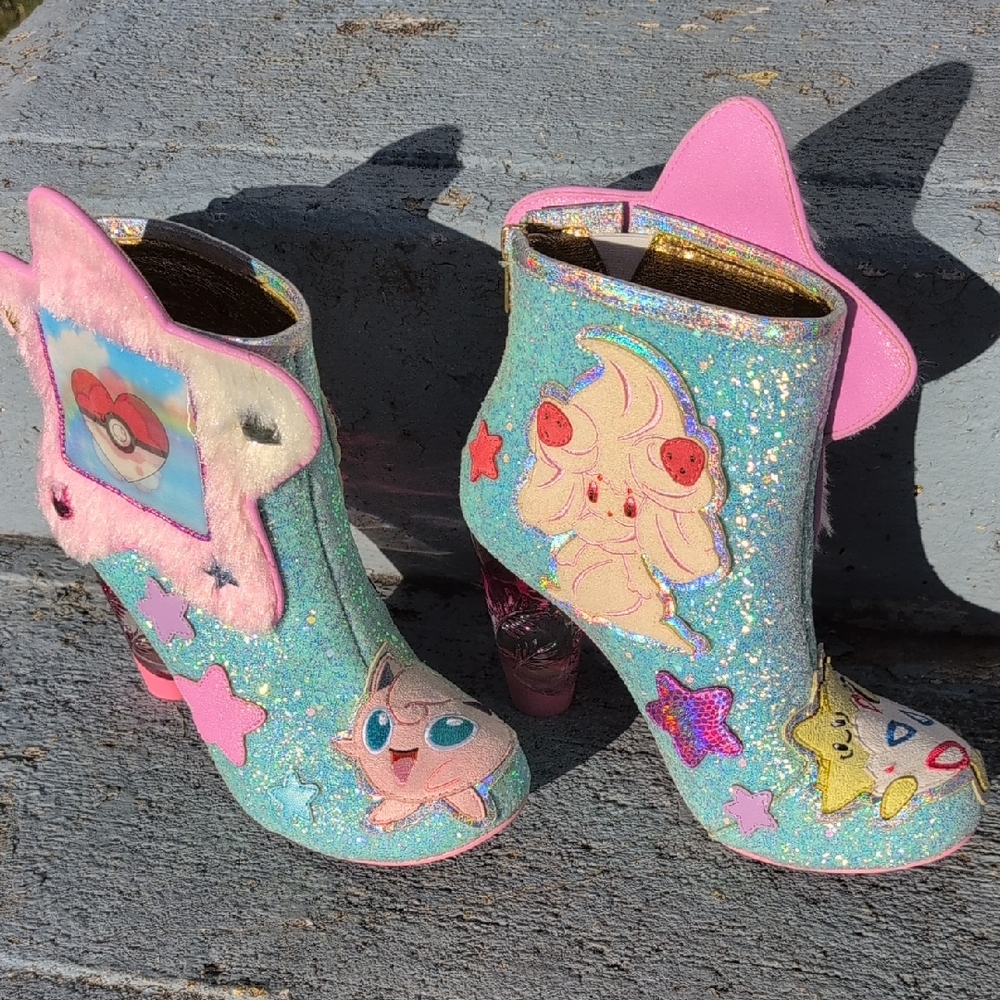 Irregular Choice Glittery Blue and Pink Pokemon Booties NWOT